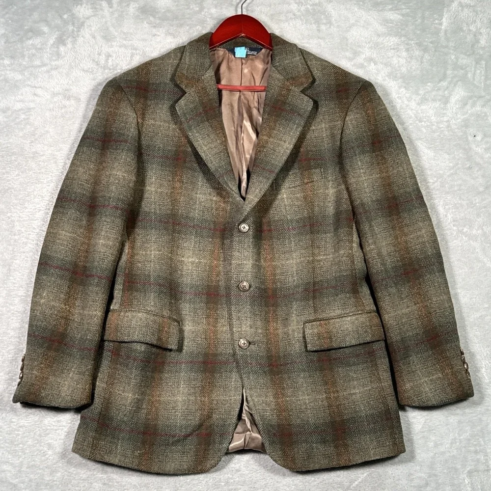 Vintage Polo Ralph Lauren Blazer Sport Coat Mens 42L Long Green Plaid Wool USA